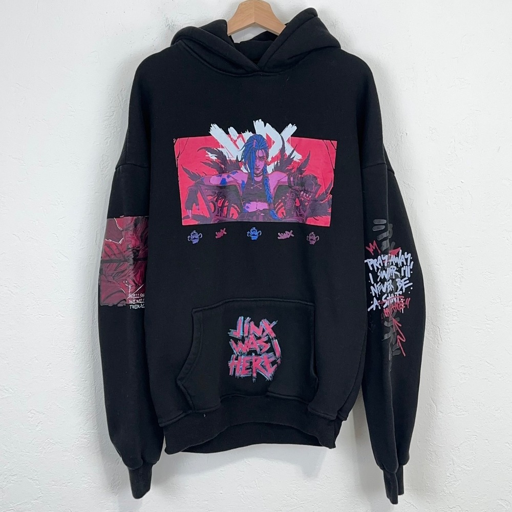 League Of Legends Arcane Jinx Sweatshirt Size Large Black Graphic Hoodie Thick